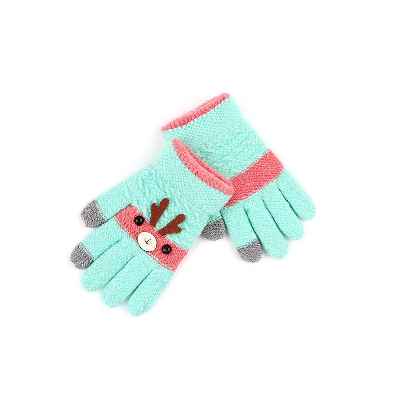Зимние теплые детские перчатки, детские вязаные эластичные варежки, Детские однотонные перчатки для девочек, перчатки на полный палец, Вязаные Случайные перчатки для мальчиков - Цвет: Зеленый
