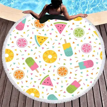 

Round Beach Towel with Tassel Summer fruit lemon/orange Microfiber Towel Travel Picnic Blanket Yoga Mat Tapestry style-3