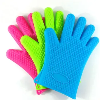 

BBQ Silicone Oven Mitt Non-slip Oven Gloves Heat Resistant Gloves Full Finger Hand Wrist Protection 1Pair Hot