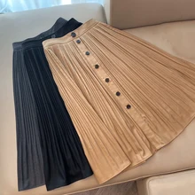 Новинка, женская модная сексуальная однотонная плиссированная юбка до колена с высокой талией и подвеской, 1130