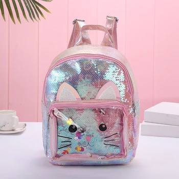 

Spring and summer 2019 new Korean children's backpack cute kitty small backpack fashion boys and girls bright film student bag