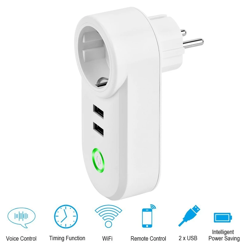 Умная Wi-Fi розетка Smart Plug 2 USB порт зарядного устройства, таймер питания, управление домашними устройствами из любого места, работа с Amazon Alexa/