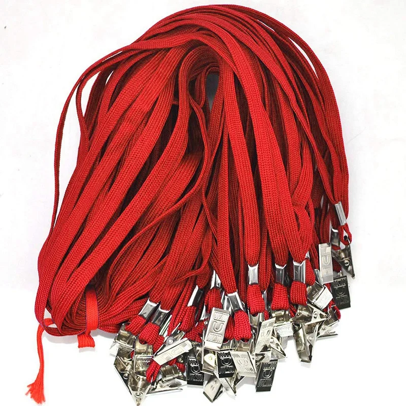 Lanyards 50 шт. шнурки для бейджа с зажимом офисная Шея плоский объемный шнурок с значком бульдог клип