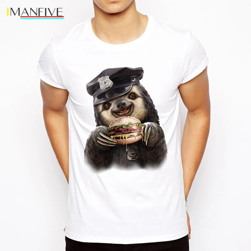 

New Brand Fashion T-Shirt Hamburger Cop Printed T Shirt Clothes 2019 Funny Animal design Men 3d Sloth T-shirt