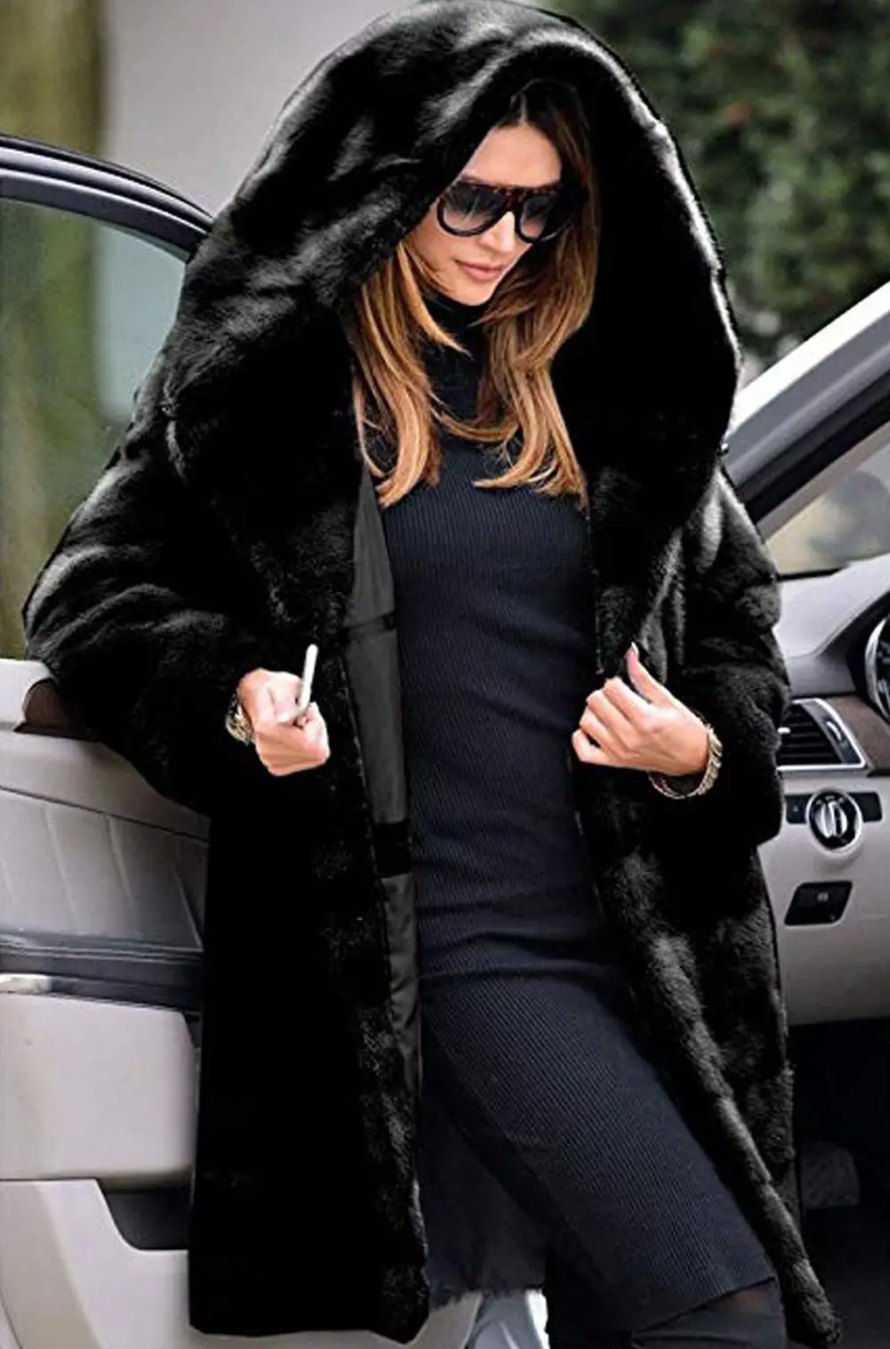 Женское модное плюшевое пальто размера плюс S-5XL, зимние плотные теплые пушистые куртки, женская верхняя одежда из искусственного меха, длинное меховое теплое пальто с капюшоном