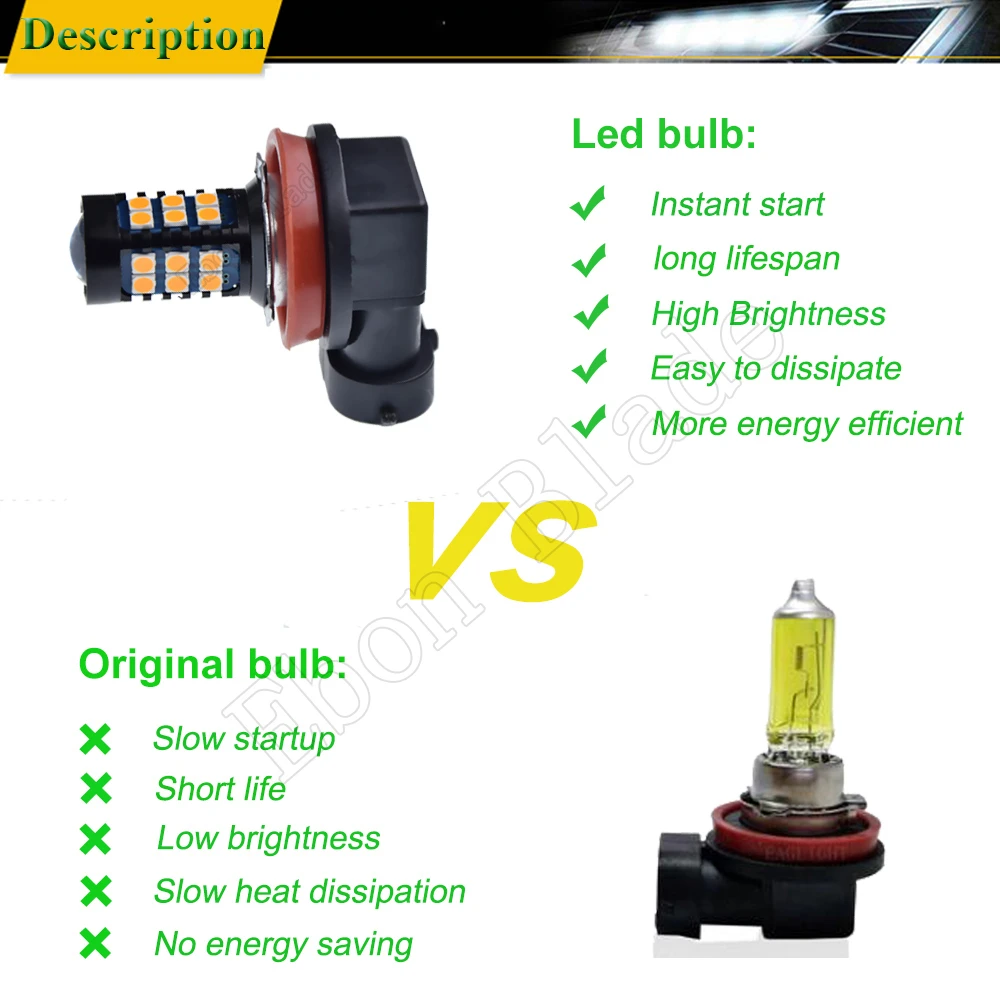 2Pcs Car Led H8 H11 H16JP 3030 30SMD Auto Fog Light Lamp Bulbs Projector Lens Running Driving Light Amber Orange Yellow 12V DC Led Bulb Led Fog Light Led Light Fog and Headlight Bulbs