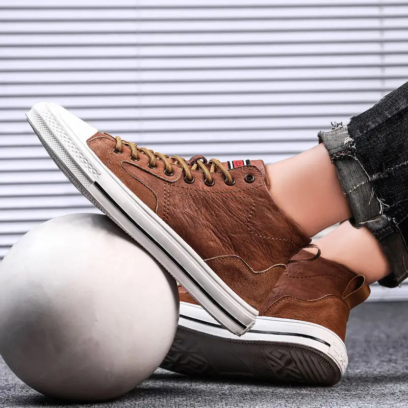 

Shoes men's Korean style trendy sneakers high-top leather sneakers men's casual shoes men handmade shoes