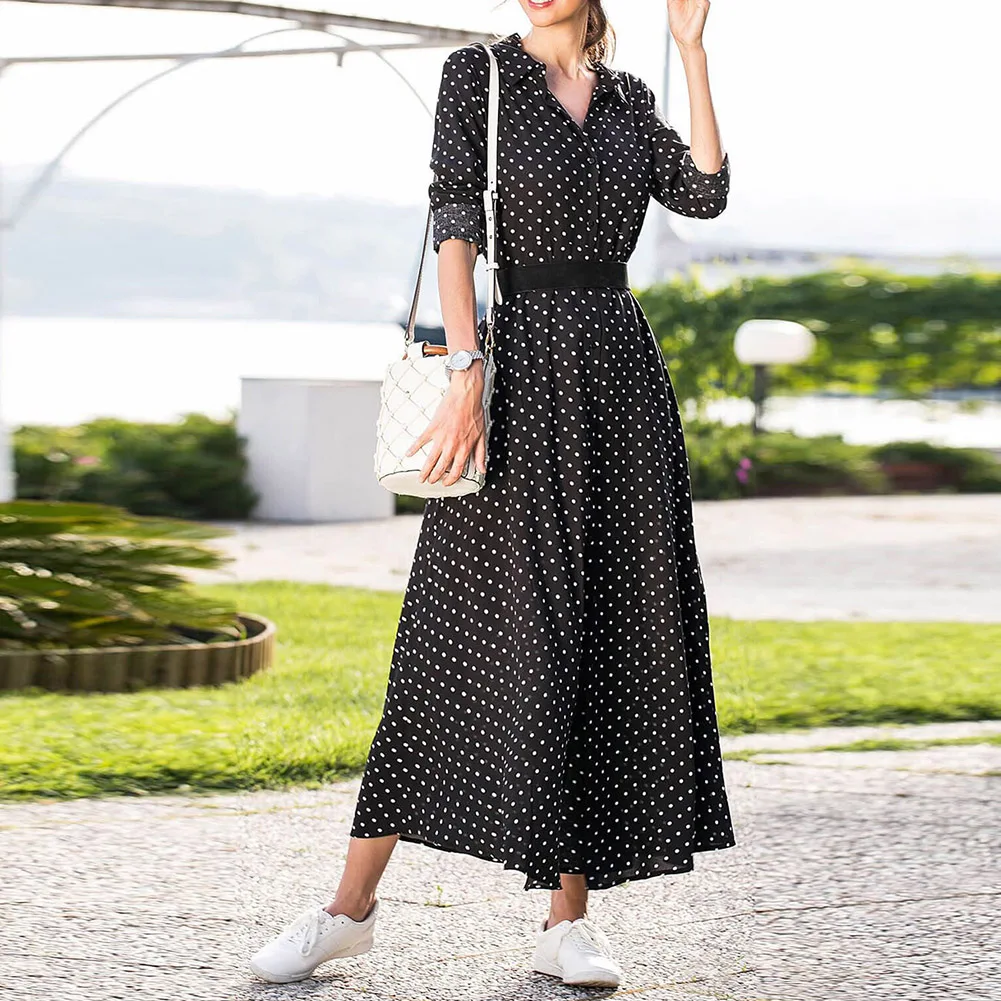 

2019 autumn and winter new women's long-sleeved polka dot dress