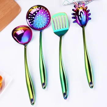 

4PCS Rainbow Kitchen Tools Cooking Utensils Restaurant Cookware Kitchenware Set Soup Ladle Colander Spoon Slotted Turner