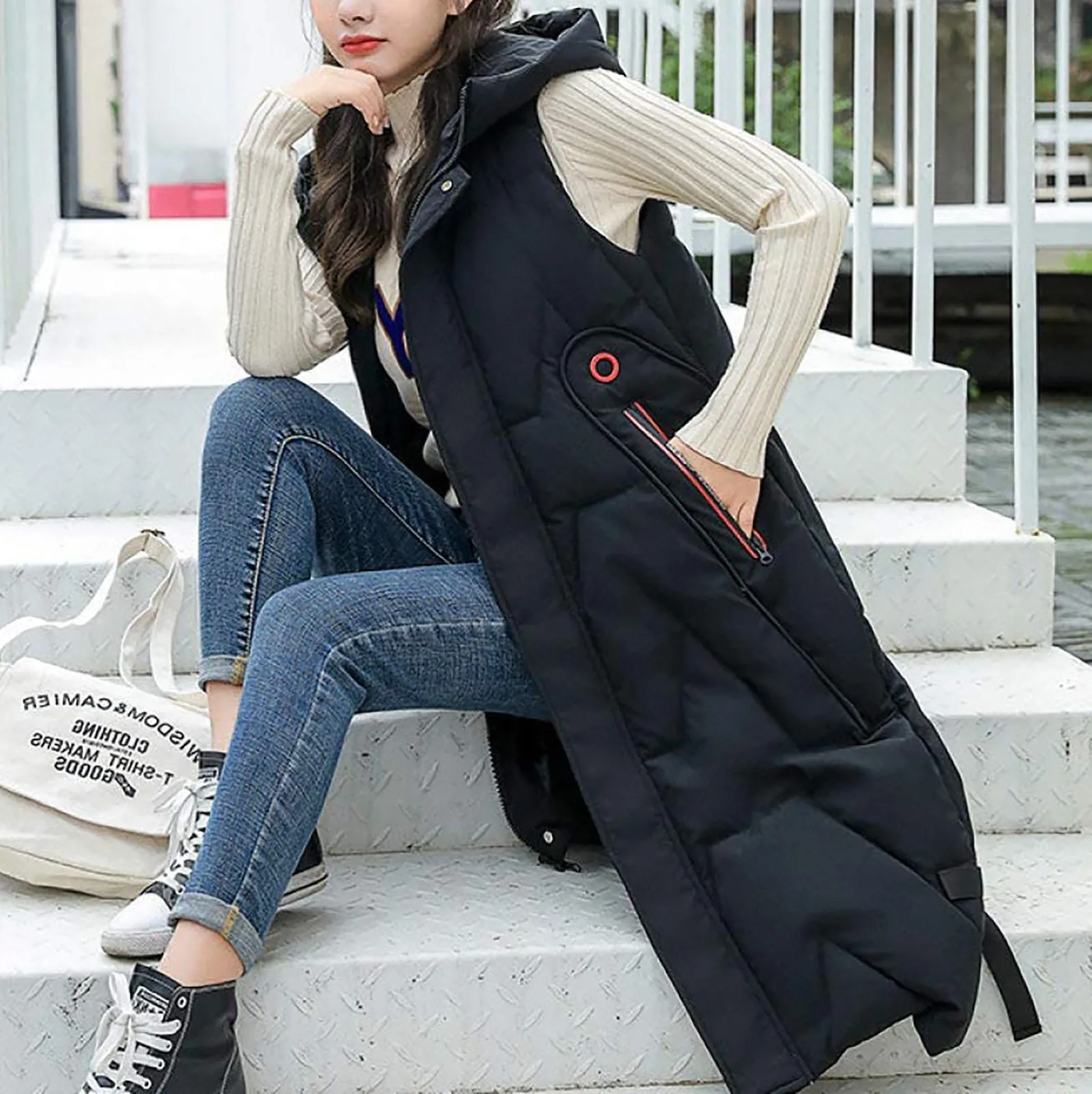 Autumn Winter Vest Women Waistcoat 2021 Female Sleeveless Vest Jacket Hooded Warm Long Vest Coat Plus Size Slim Warm Waistcoat