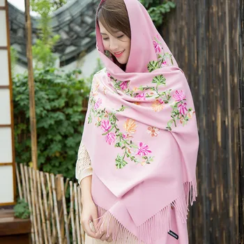 

2019 Scarf For Women Winter Embroidery Neck Cashmere Scarves Lady Shawl Wrap Female Foulard Blanket Tassel Bandana Hijab Femme