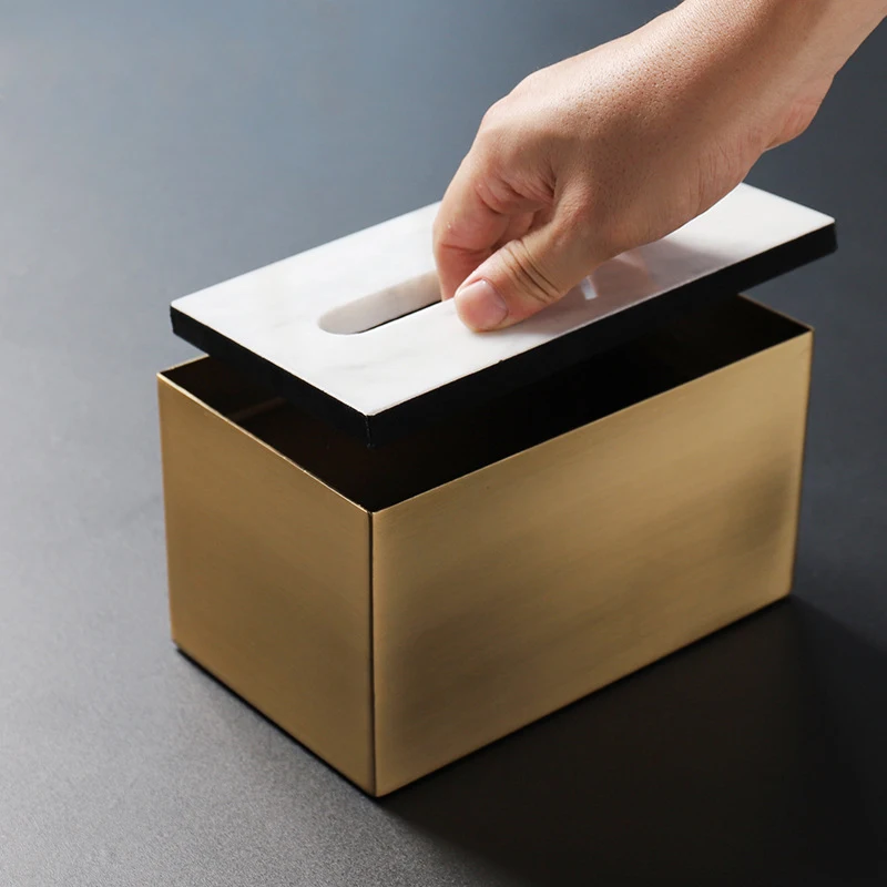 Brass Marble Metal Tissue Box For Hotel Coffee Shop Homestay Decoration Container Accessories Simple Paper Storage Box ZH267 4