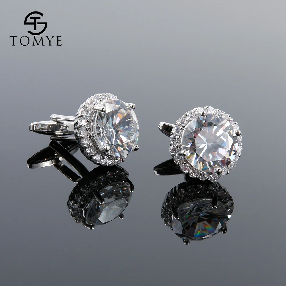 TOMYE Luxury Zircon Cufflinks Silver Round Groom Wedding Cufflinks Men Gift XK19S134