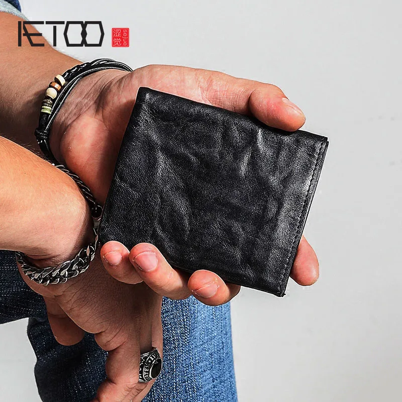 Маленький мужской кошелек AETOO короткий Молодежный простой винтажный старый