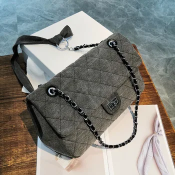 

Denim Canvas Diamond Chain Bag Women 2020 Autumn and Winter New Shoulder Messenger Bags High Quality Women Purse and Handbags