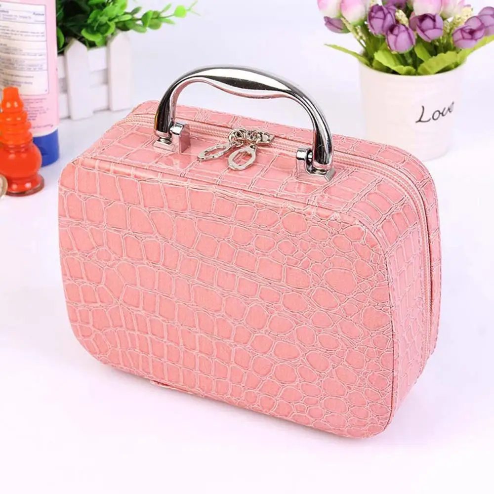 

Women Stone Texture Zip Travel Makeup Storage Case Handbag Organizer with Mirror Beauty Box Cosmetics Jewelry Toolbox Girl Gift