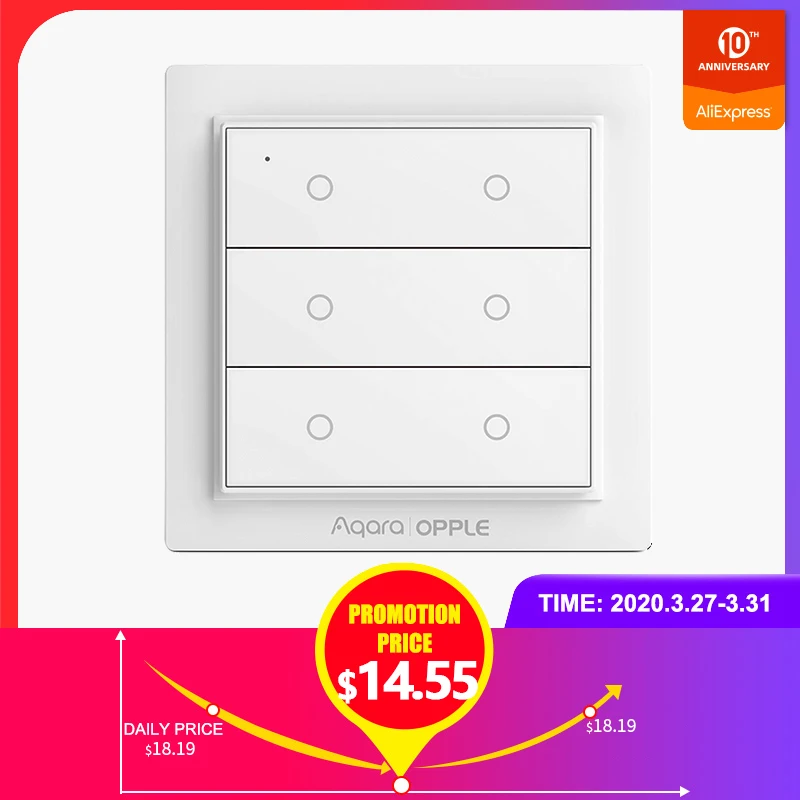 

Xiaomi Aqara OPPLE Original Wireless Scene Switch 6 Gang Smart Compatible with MiHome Aqara HomeKit App No Wiring Required