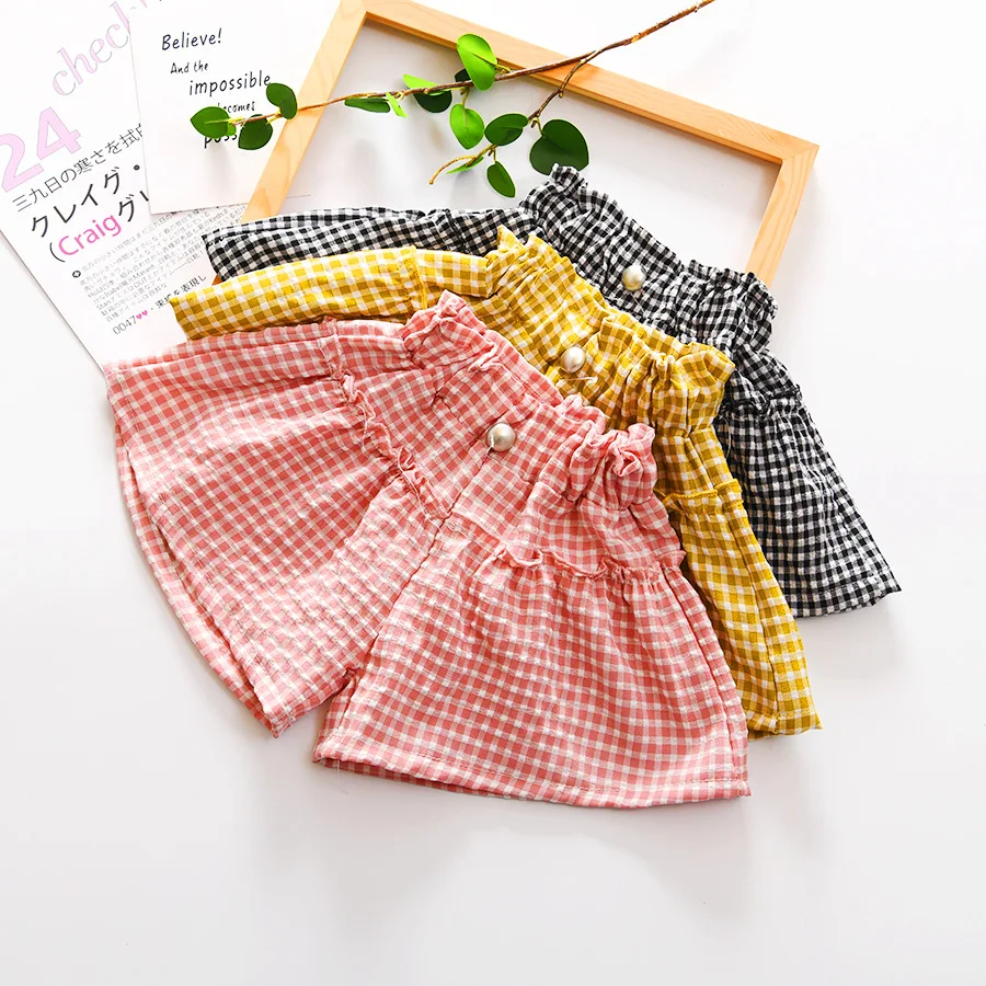 Детская одежда; Новинка года; летние детские шорты; повседневные клетчатые брюки в Корейском стиле; модные хлопковые льняные брюки-кюлоты