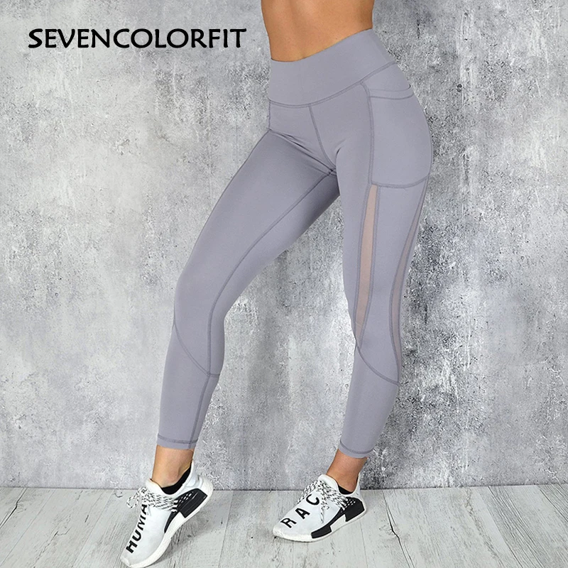 Sevencolorfit, штаны для йоги с карманами, высокая талия, женские сетчатые леггинсы с дырочками, для спортзала, бега, тренировки, леггинсы, спортивная одежда для фитнеса