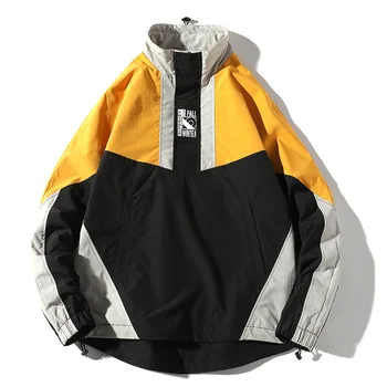 

2020 Men Hip Hop Jacket Spring Coat Harajuku Retro Color Block Patchwork Jacket Windbreaker Streetwear Vintage Jacket Oversized