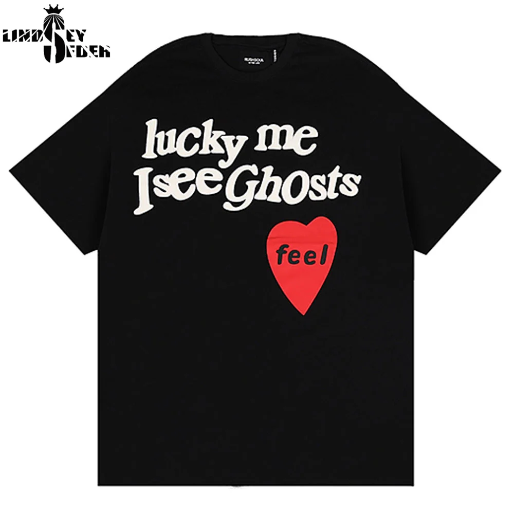 Футболка с надписью Lindsey Seader Lucky Me I See Ghosts Мужская толстовка в стиле хип хоп