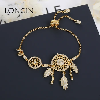 

European And American Luxury Gold Color Leaf Shape Zircon Lady Bracelet Fashion Elegant High-End Holiday Gift Ladies Jewelry