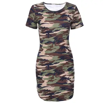 

Nightclub Sexy Women Camo Print Short Sleeve Irregular Slit Bodycon Mini Dress