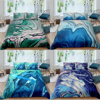 

ZEIMON Green Blue Marble Adult Bedding Set Microfiber Solid Bedclothes Nordic Home Duvet Cover Pillowcases Single Twin Double