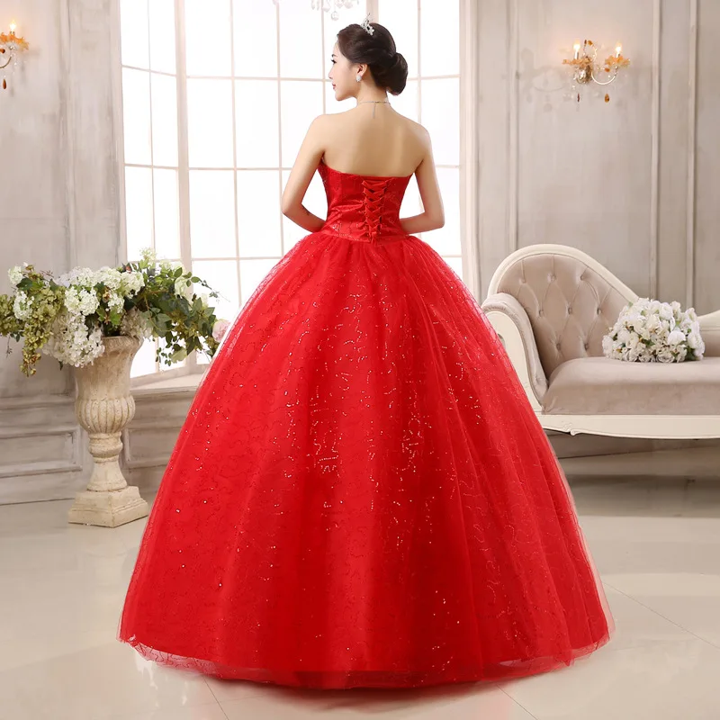 Popodion plus size wedding gowns red wedding dress flower strapless bride dress WED90545