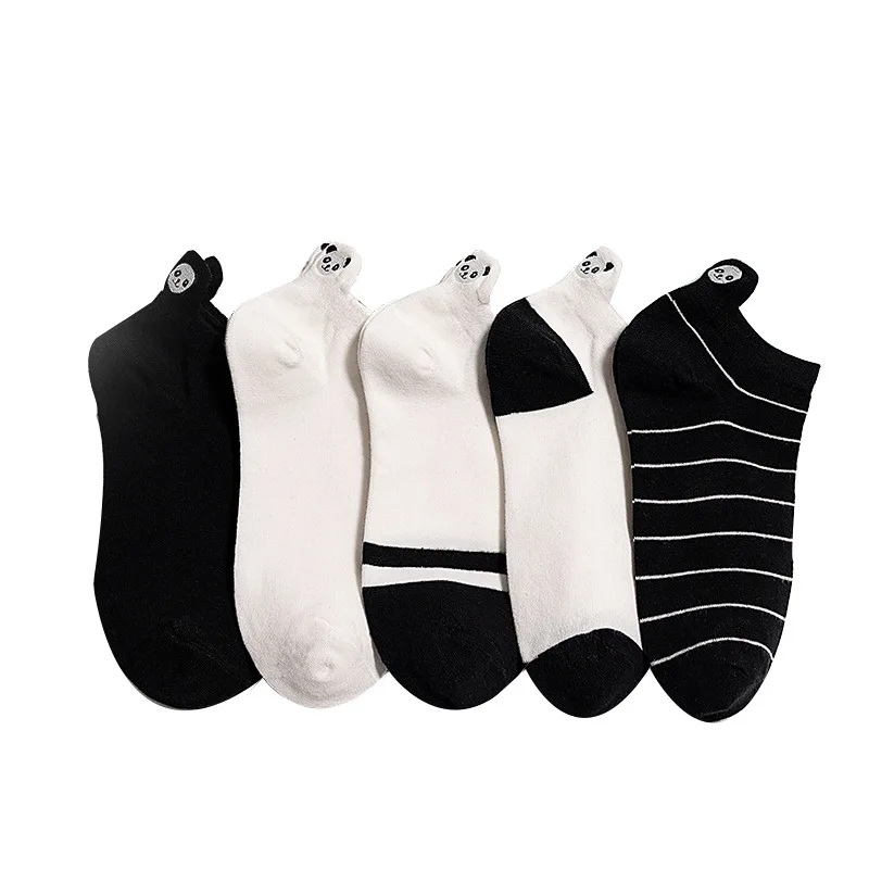 

Breathable Embroidery Panda Short Sox Funny Nice Gift Cotton 5Pairs for Men Shallow Mouth Boat Socks