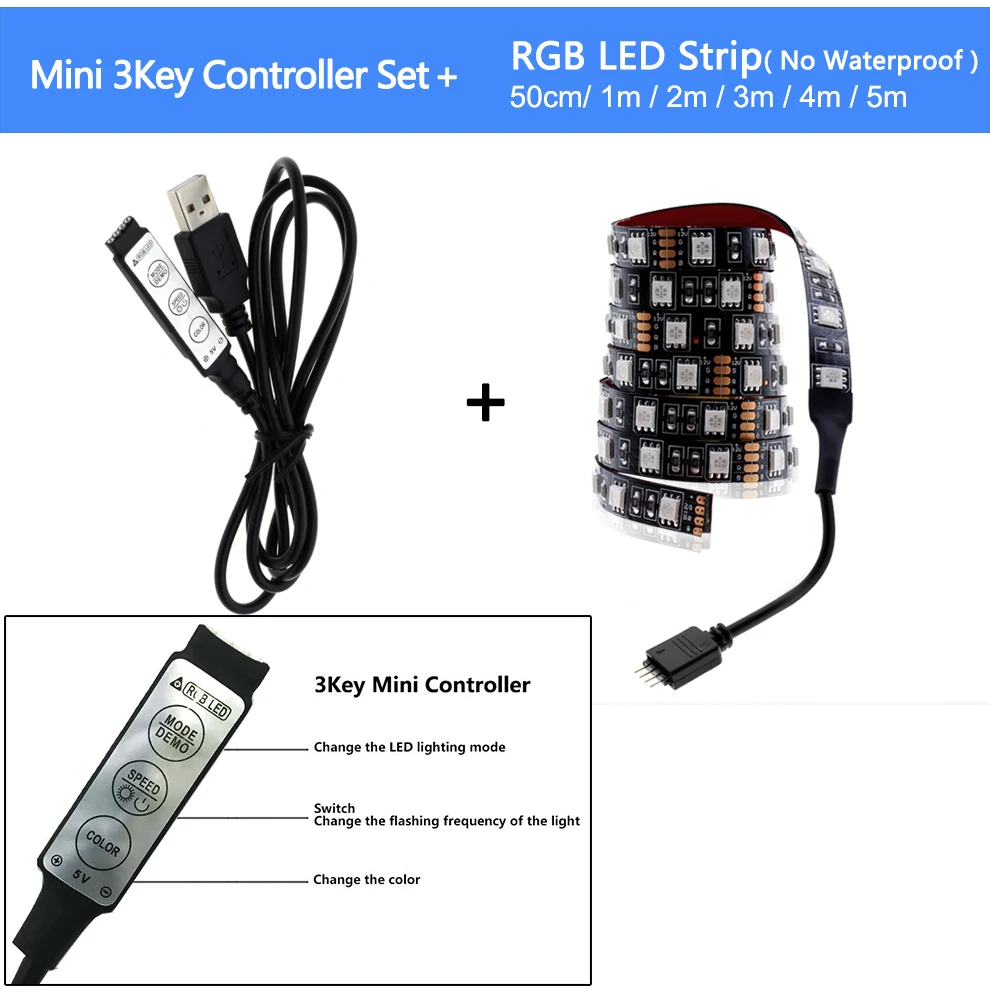 5050 RGB сменная 5 в Водонепроницаемая USB Светодиодная лента с USB контроллером набор 5 м DIY ТВ декоративный светодиодный светильник