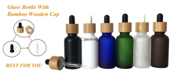 

Black NBR rubber bamboo neck dropper cap 15ml frosted Tincture empty glass dropper bottles essential oil 30ml cbd jar bamboo top