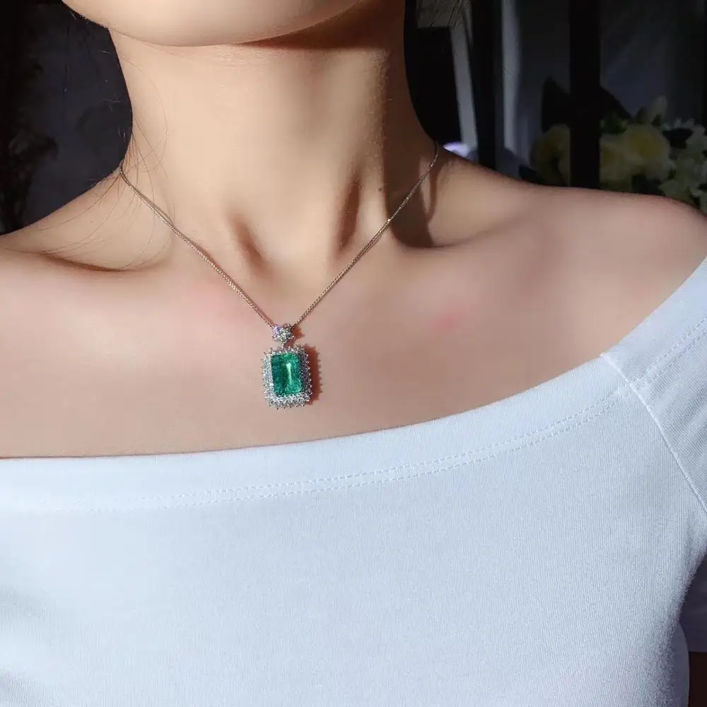 Ювелирные изделия AEAW, 18 карат, белое золото, 4.195ct, натуральный изумруд, ожерелье, зеленый драгоценный камень, 1.179ct, бриллиантовое ожерелье, Женские Ювелирные изделия