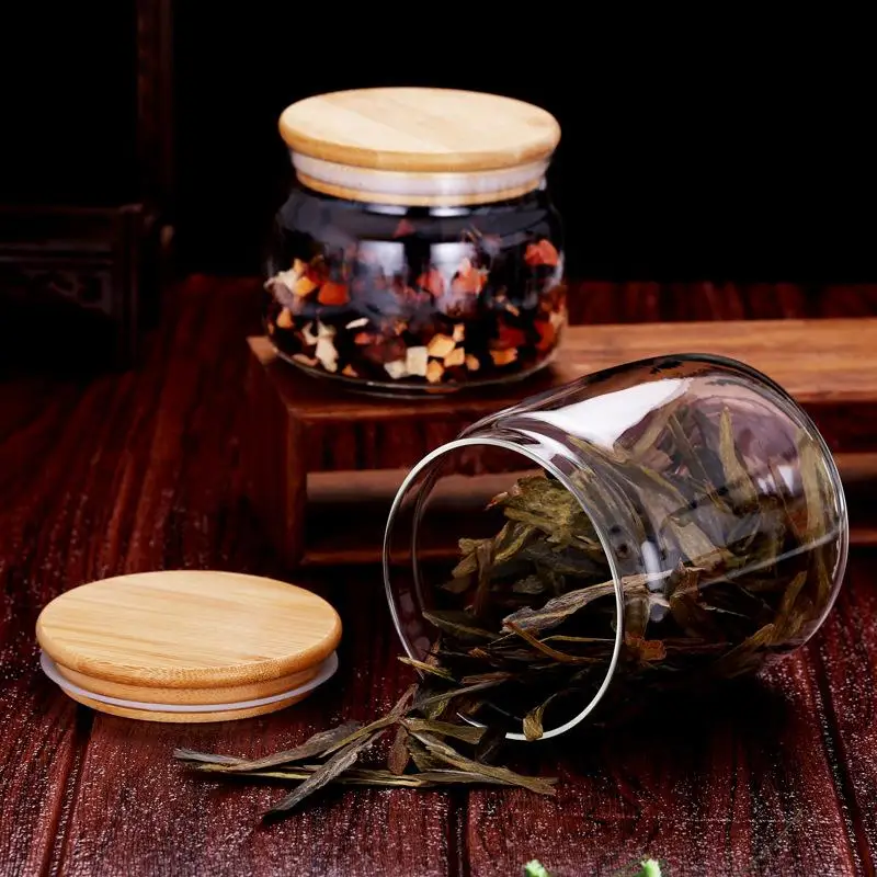 

500/800/1000ml Multipurpose Bamboo Lid Glass Airtight Canister Storage Bottles Jars Grains Tea Leaf Coffee Beans Candy Food Jar