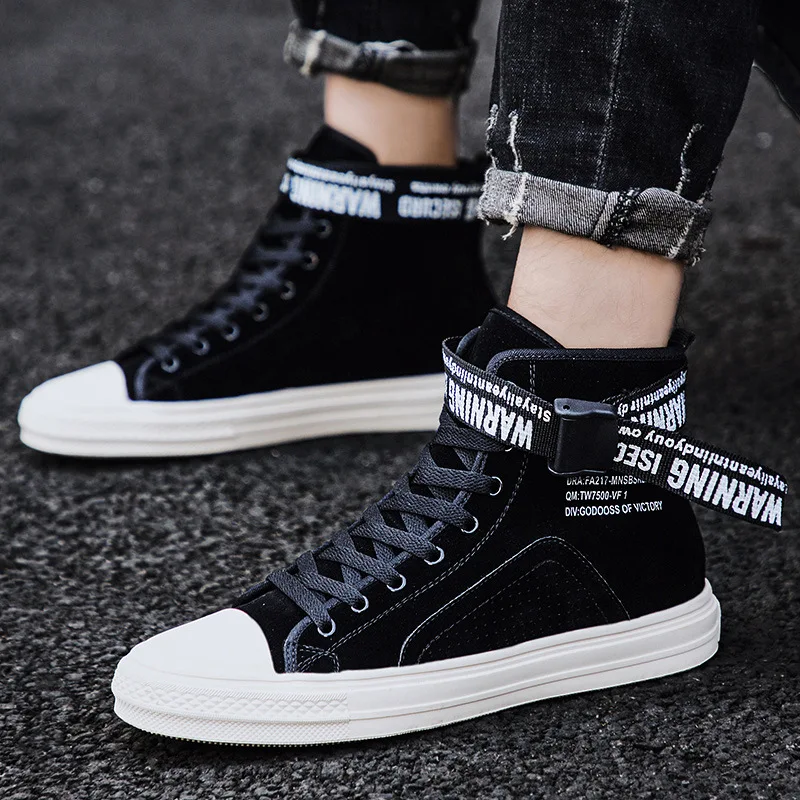 

2019 Autumn New Style Men Hight-top Casual Shoes Solid Color fu gu ban Shoes Cool Lettered Buckle Sports Fashion Man Shoes