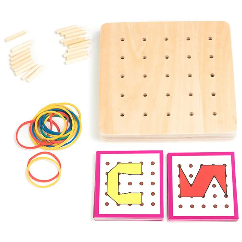 Wood color Baby Toys Creative Geometric Space Graphic Tie Nail Board Children Education Preschool Children Play Teaching Aids - Color: Wood color