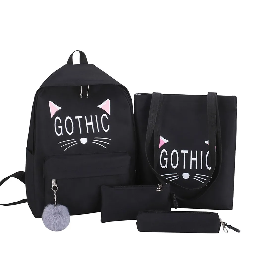 

4Pcs/Set Bags For Women 2019 Cartoon Canvas Shoulder Bags Handbag Big Capacity Bagpack Ladies Clutch Pink Girls Pencil Case#H25