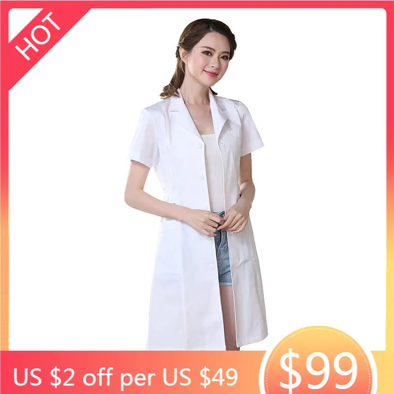 High quality summer winter women's white coat laboratory Robe science lab coat beauty salonSlim uniform clothing