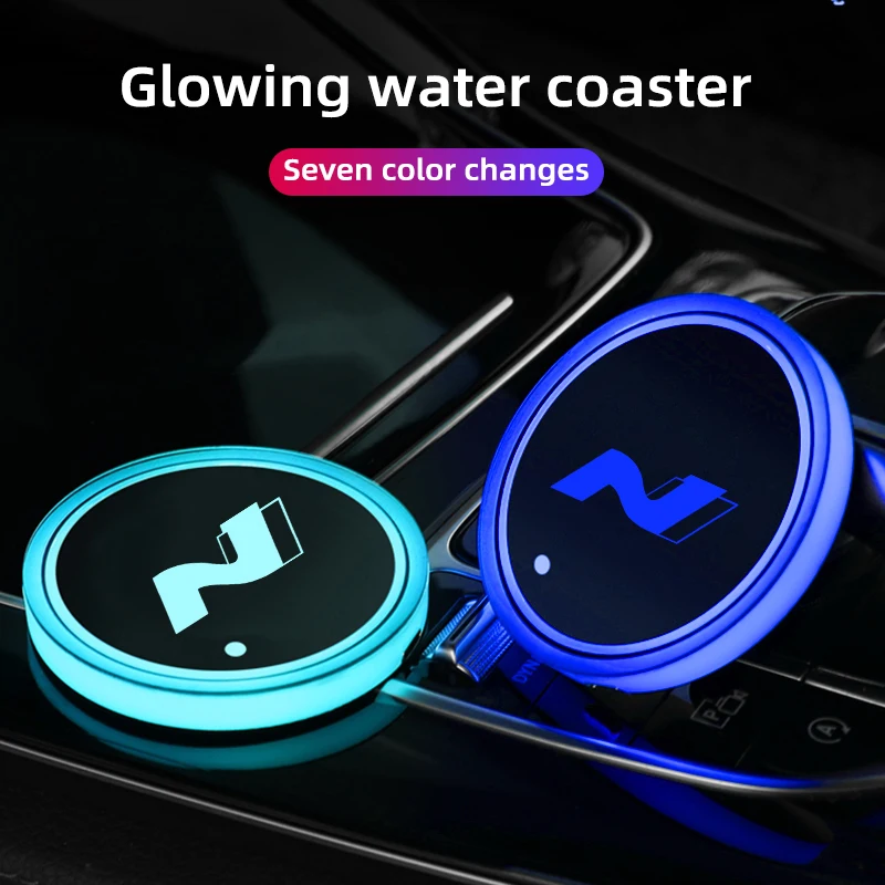 2pcs Led Car Cup Holder Coaster For Hyundai N Nline Tucson Kona Sonata