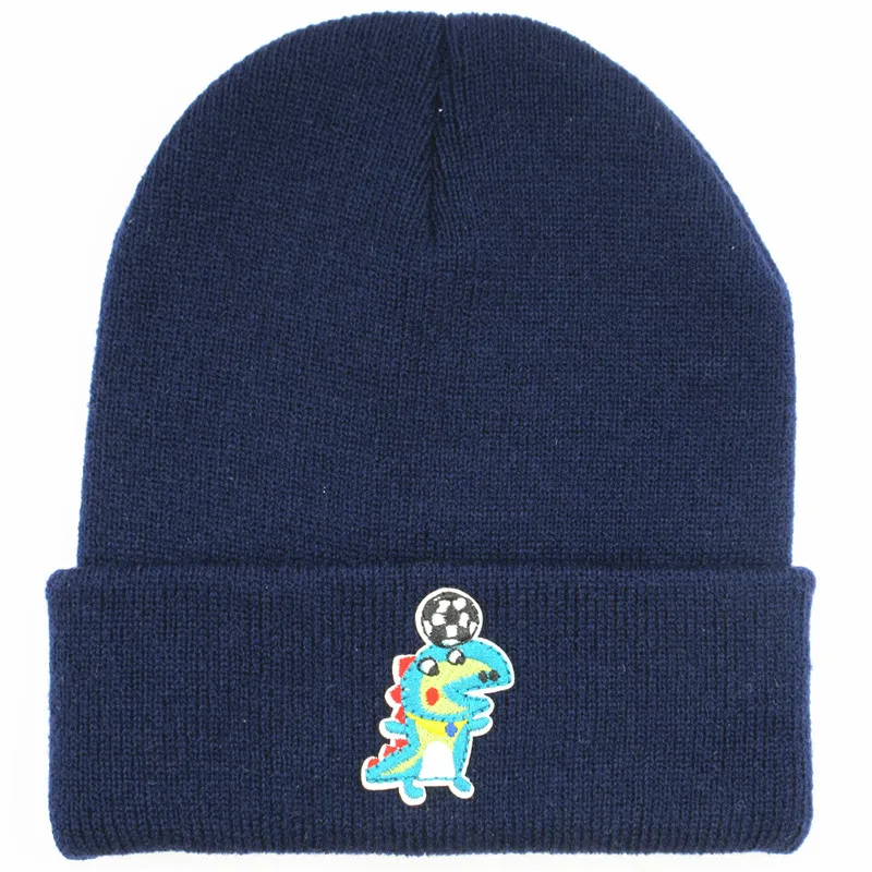 LDSLYJR Cotton Cartoon dinosaur embroidery Thicken knitted hat winter warm hat Skullies cap beanie hat for men and women 379