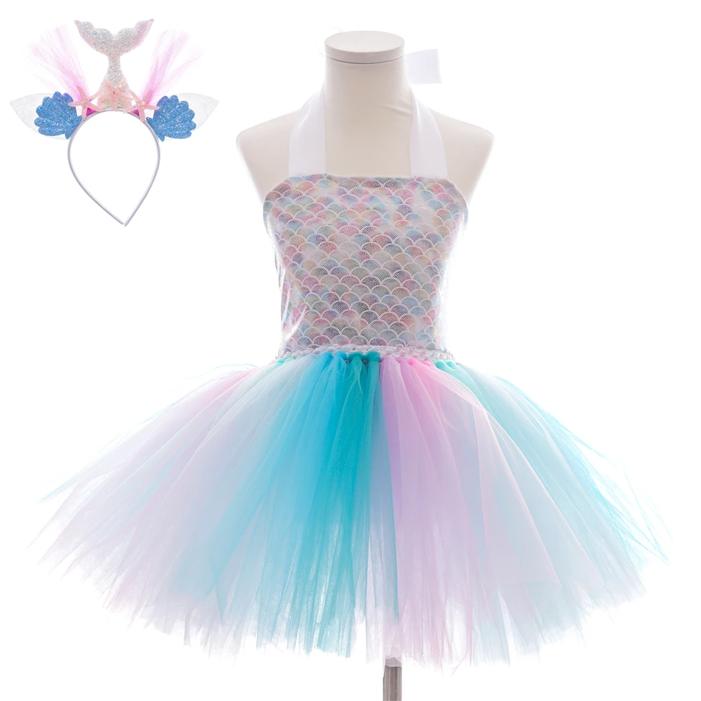 

Детские платья-пачки русалки с блестками для девочек с повязкой на голову, маскарадный костюм с героями мультфильмов, праздничная одежда для маленьких девочек, детские платья для девочек