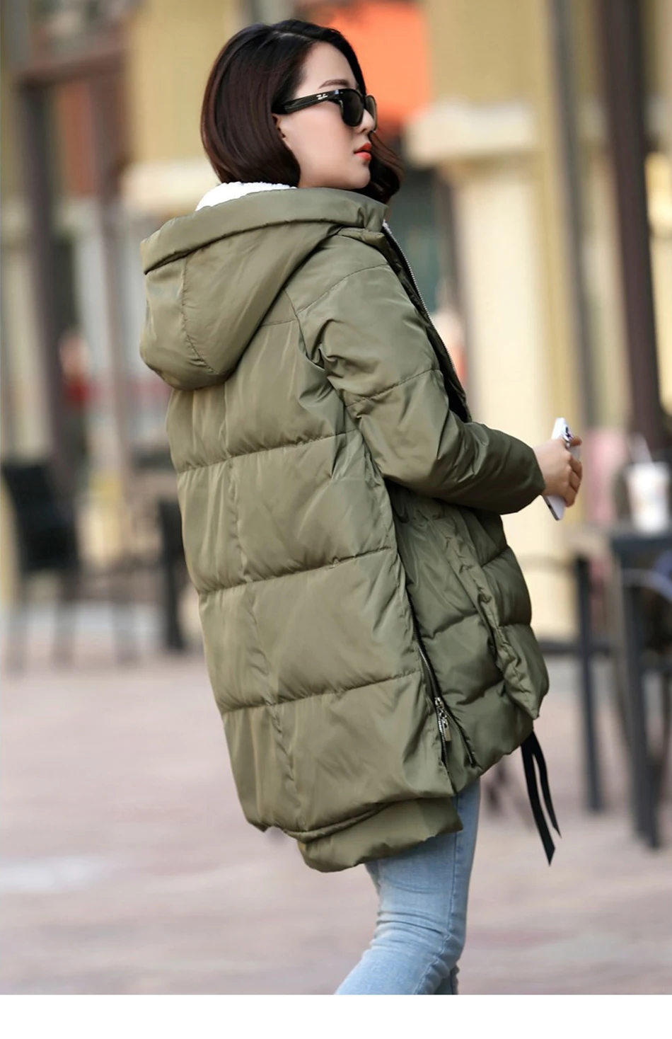 Hooded Ladies Coat Medium Long Down Parkas Womens Winter Jackets Casual Thick Plus Size Big Pockets Fashion Army Green Outwears