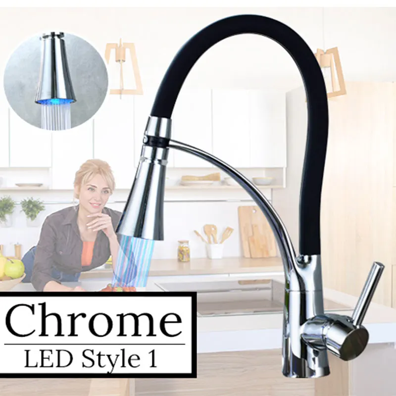 chrome LED E RU распродажа, кухонный кран для раковины, смеситель для горячей и холодной воды или душевой набор, много цветов, античная латунь, Хромированный Цвет - Цвет: chrome LED E