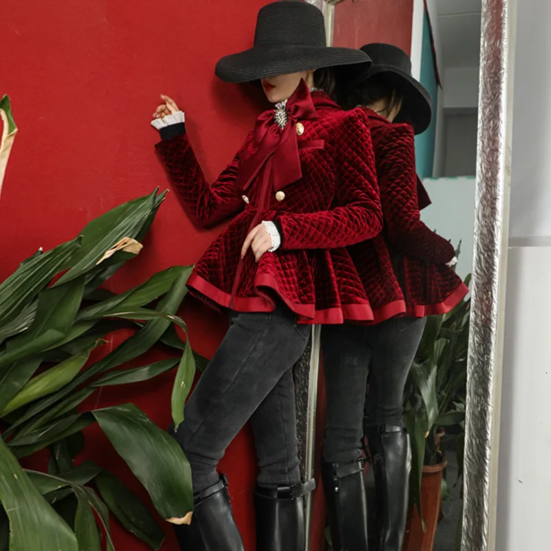 Новинка, зимняя модная уличная Женская одежда, тонкая однобортная бархатная короткая куртка с бантом и длинными рукавами, WK