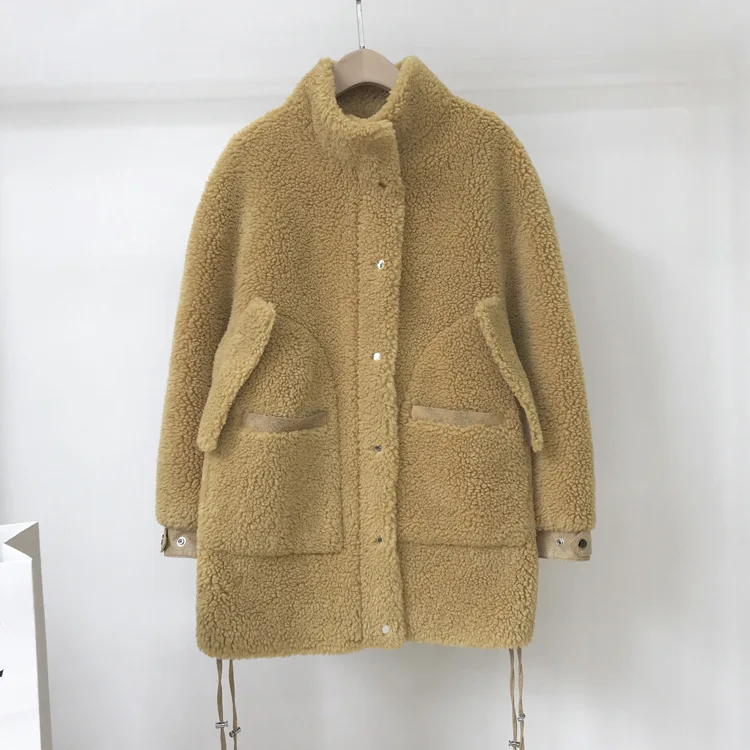 jiange yellow Новое осенне-зимнее пальто с мехом Женская Повседневная Свободная кашемировая Куртка женская теплая шерстяная замшевая пальто с подкладкой парка NS1411 - Цвет: jiange yellow