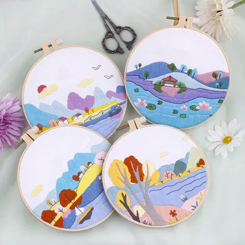 

DIY Easy Embroidery Set for Beginner Landscape Paintings Needlework Kits Cross Stitch Needlework Art Craft Sewing Home Decor