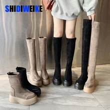 Новые сапоги на плоской платформе; женская обувь; узкие сапоги выше колена; пикантные женские сапоги до бедра; сезон осень-зима; I012