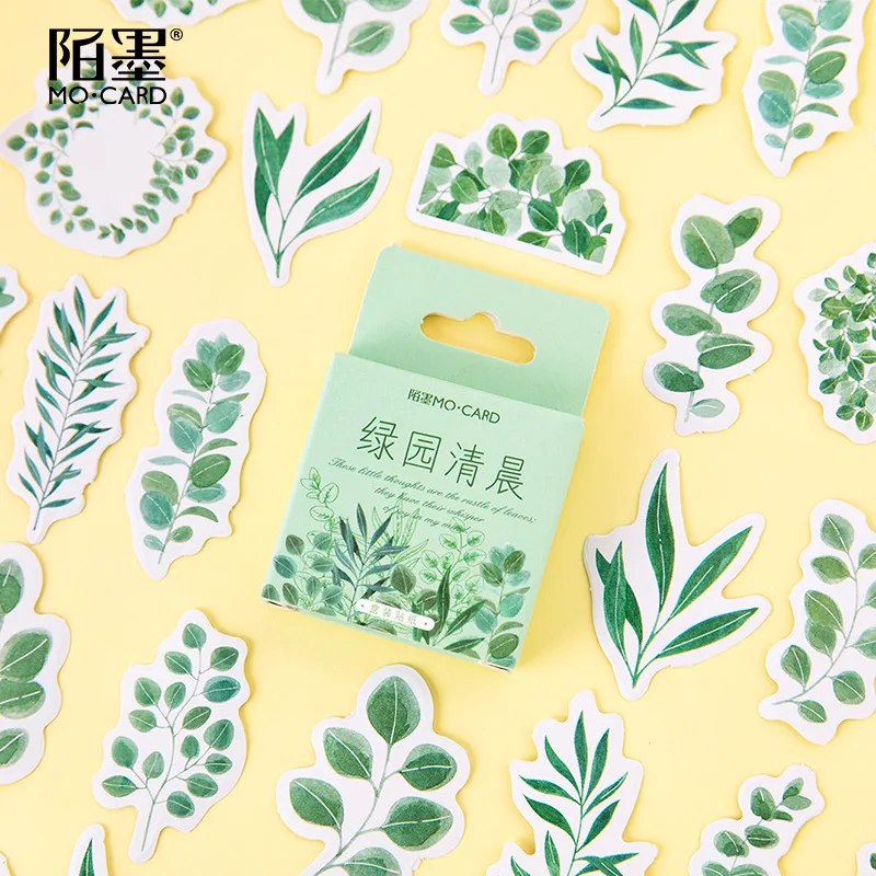 Lote de 45 unidades de pegatinas de papel para decoración con hojas y flores, pegatinas Kawaii para álbum de recortes diario, papelería