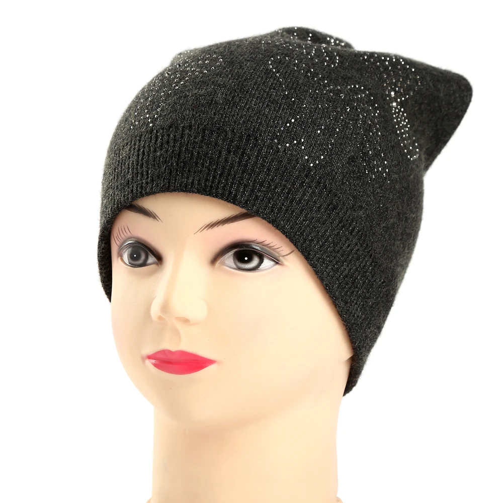 

ZJBECHAHMU cashmere knitting beanie caps for womens winter hats rhinestones double-deck warm skullies beanies female fashion hat