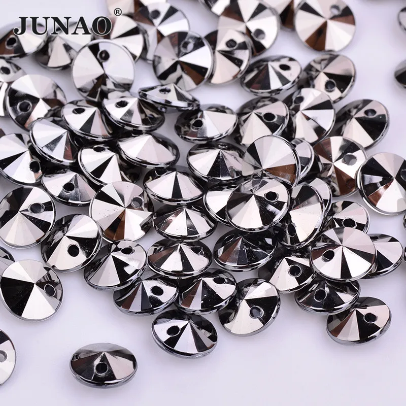 JUNAO 500pc 8mm Gun Black Sewing Rivoli Rhinestone Applique Pointback Acrylic Crystal Stones Flatback Sewn Strass For Needlework | Дом и сад